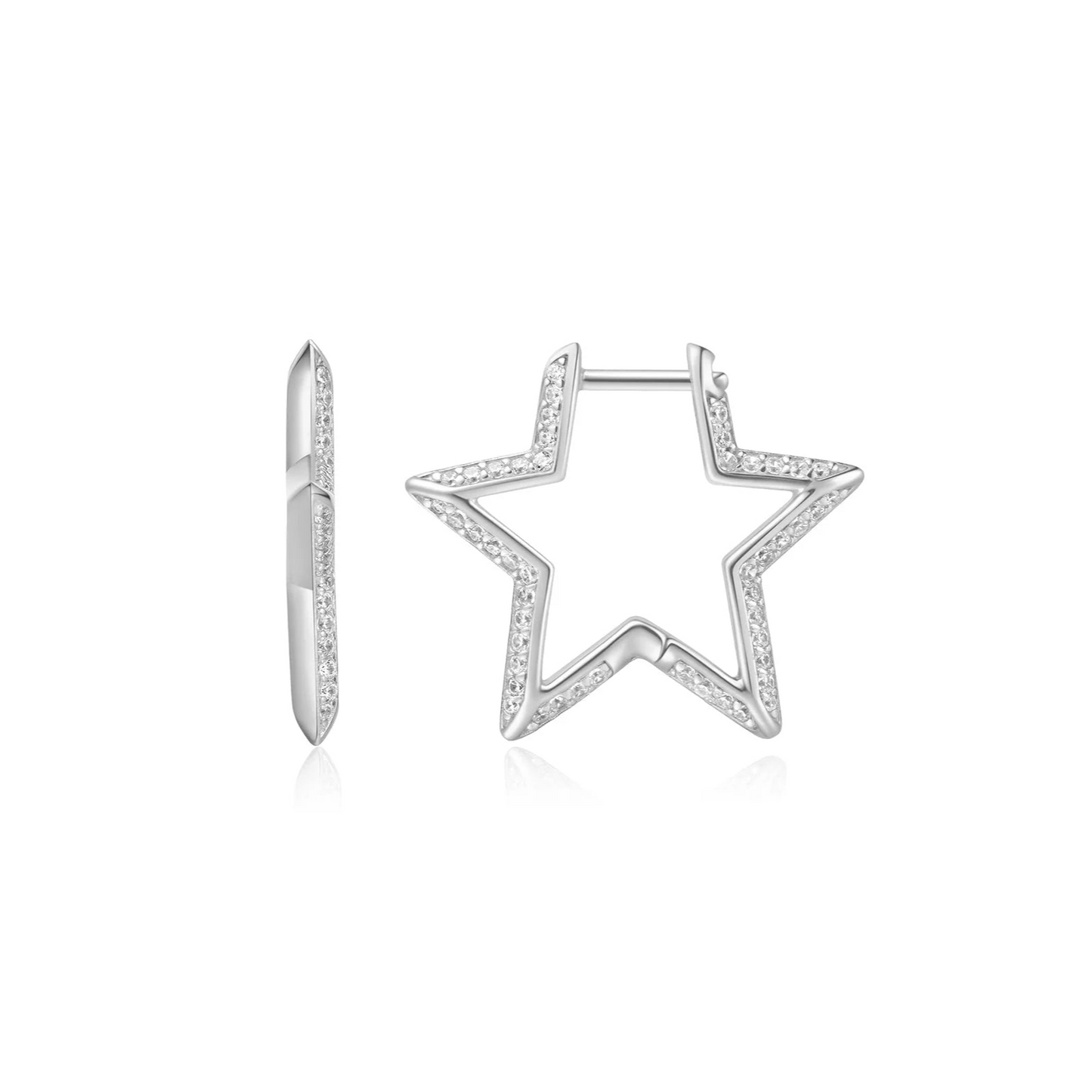 Ania Hae Silver Medium Star Pavé Hoop Earrings