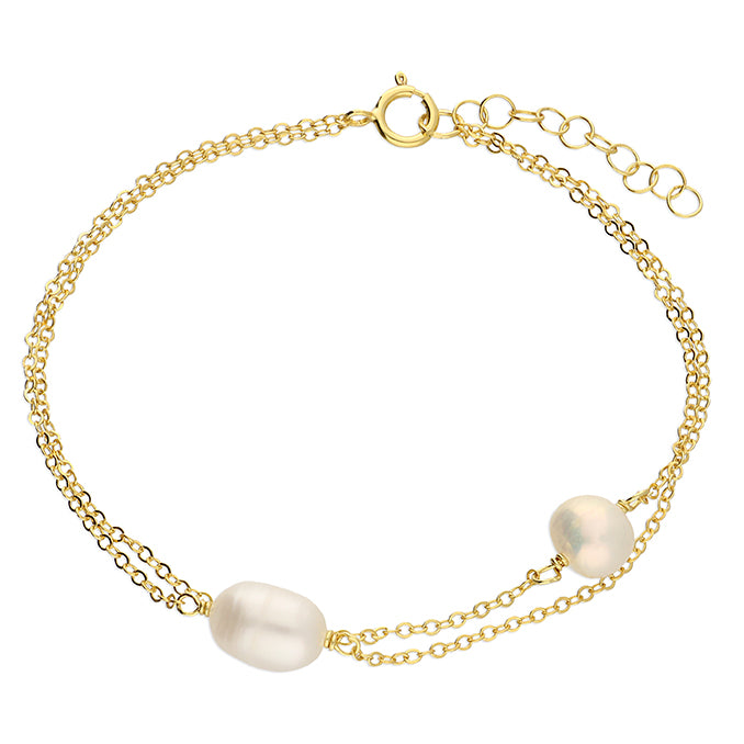 Pearl 9ct Gold Plated Sterling Silver Dainty Chain Bracelet