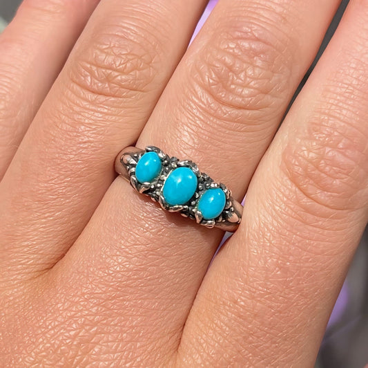 Sterling Silver Navajo Turquoise Trilogy Ring - Size P