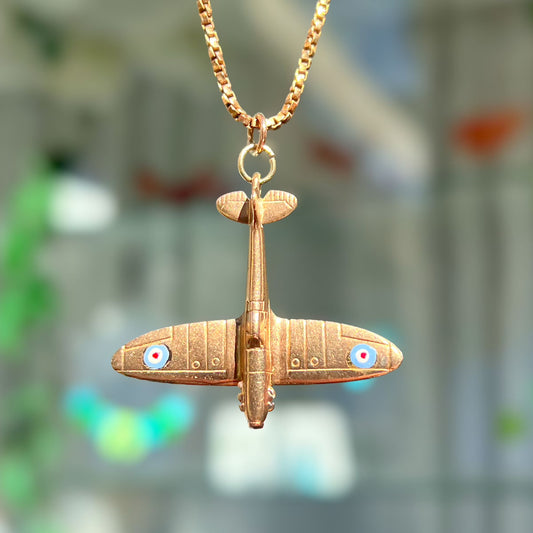 RARE Vintage 9ct Yellow Gold and Enamel World War 2 Spitfire Plane Charm Collector's Item