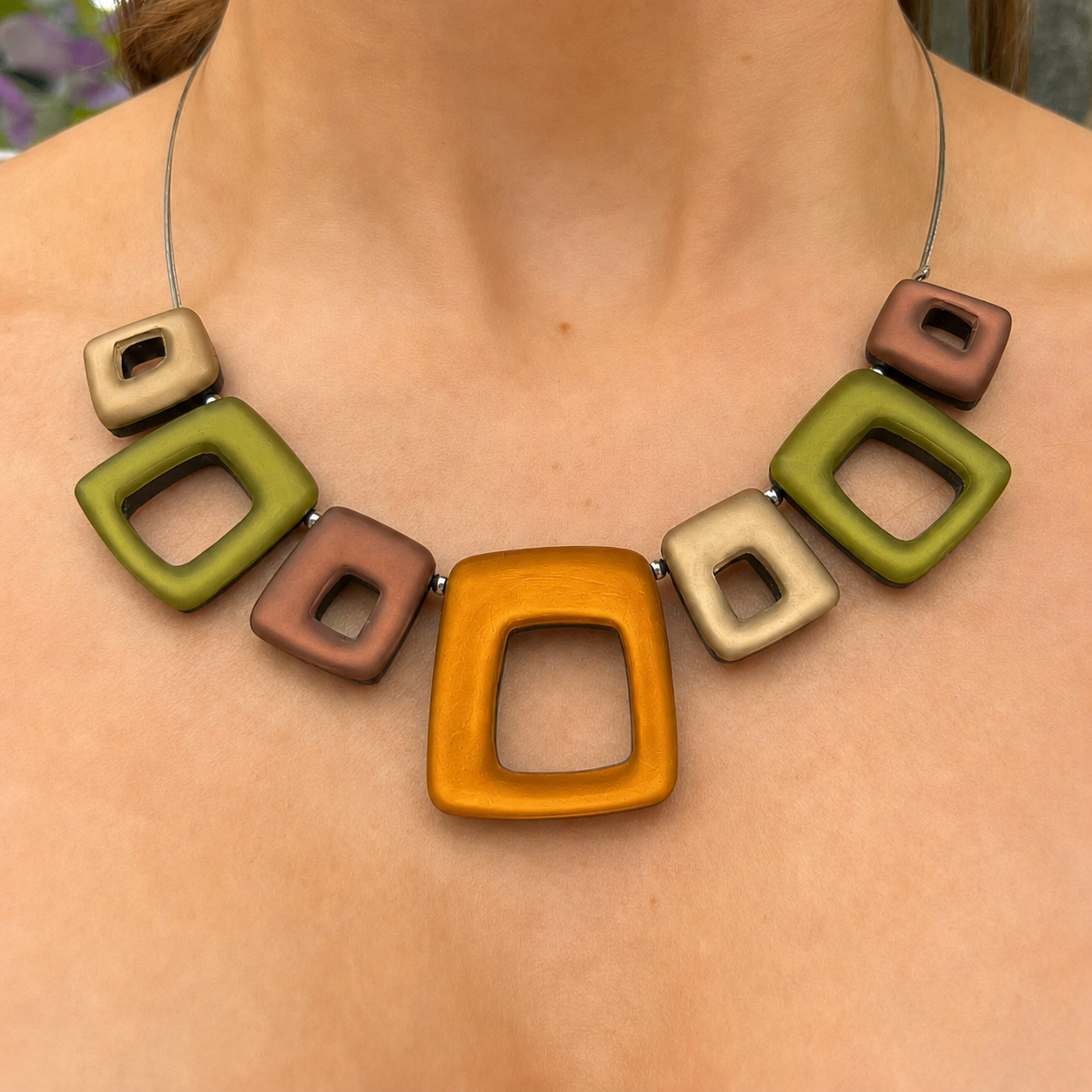 Pre-Order | Pistachio Hollow Squares Necklace | Watch This Space