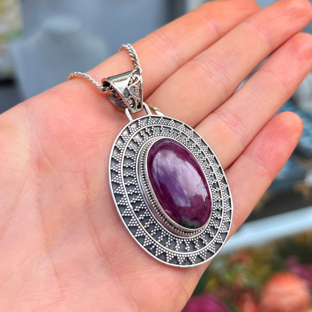 Ruby Sterling Silver Bohemian Chunky Pendant & Chain