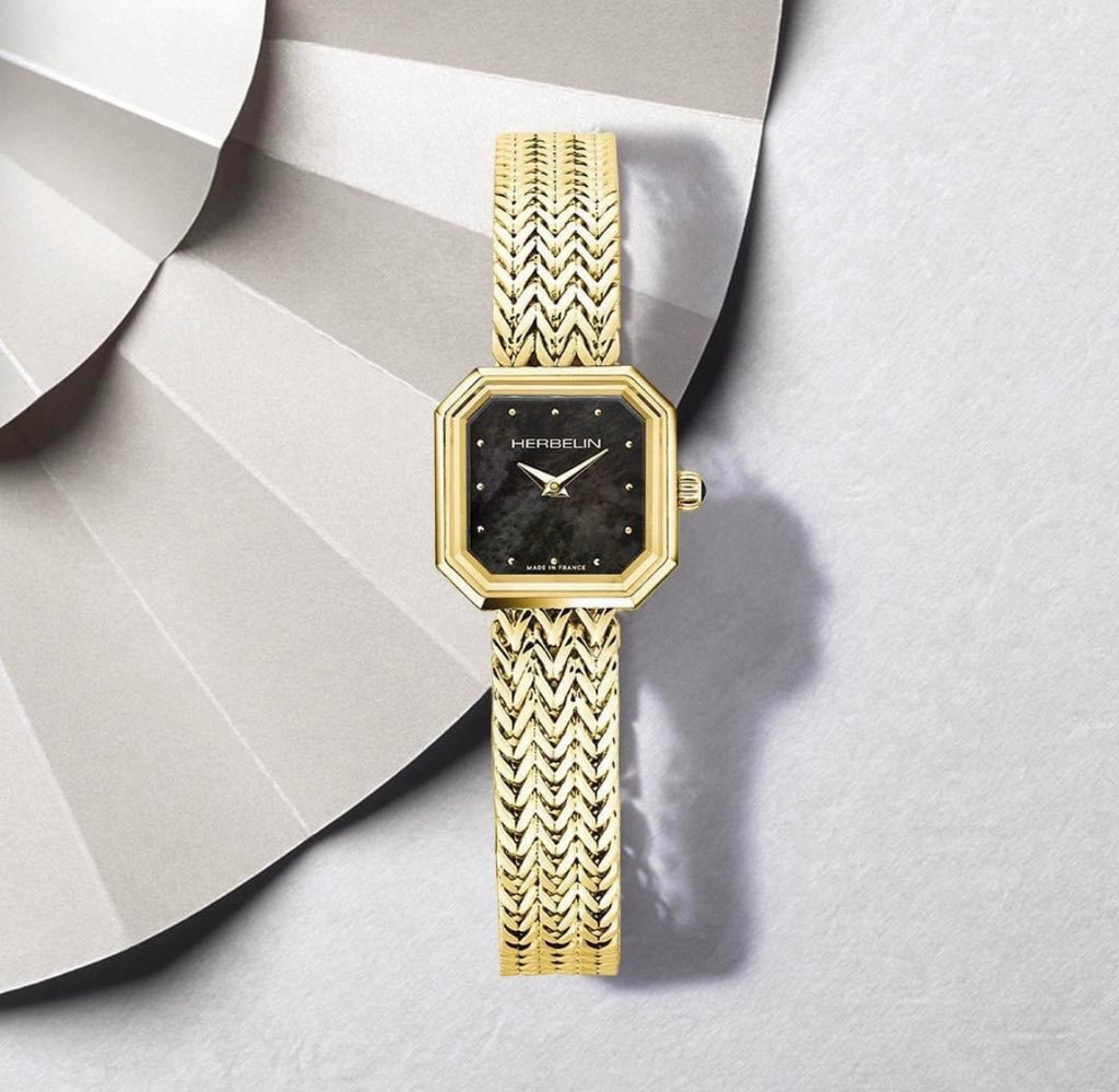 Herbelin Octogône Ladies Steel Gold Watch with Mother of Pearl White Dial