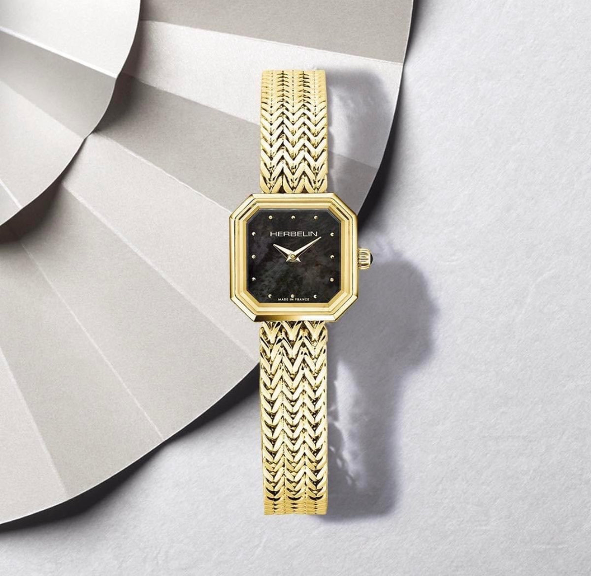 Herbelin Octogône Ladies Steel Gold Watch with Mother of Pearl White Dial