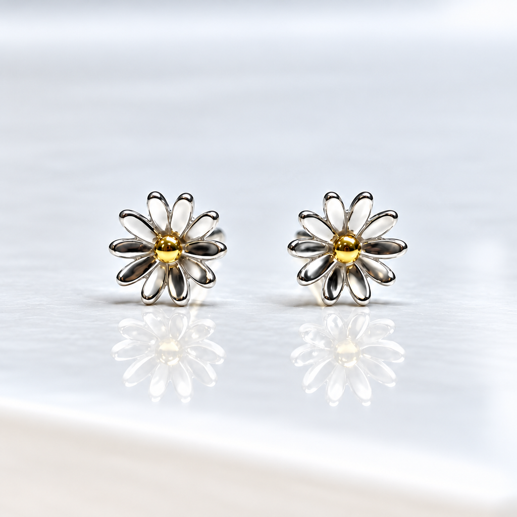 Sterling Silver & 9ct Gold Plated Two-Tone Daisy Stud Earrings
