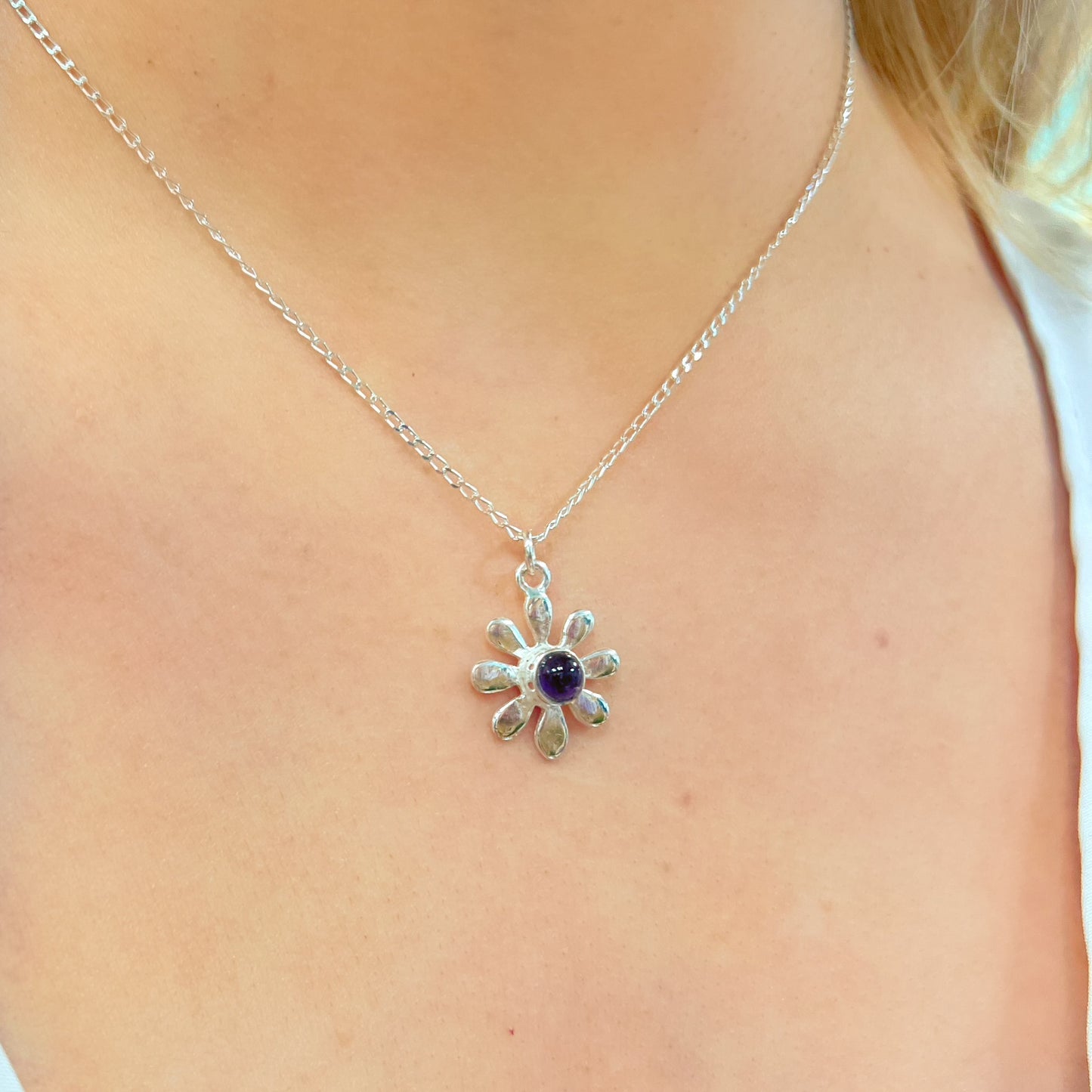 Sweet Sterling Silver Amethyst Flower Necklace