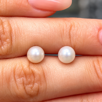 Round Pearl Sterling Silver Stud Earrings