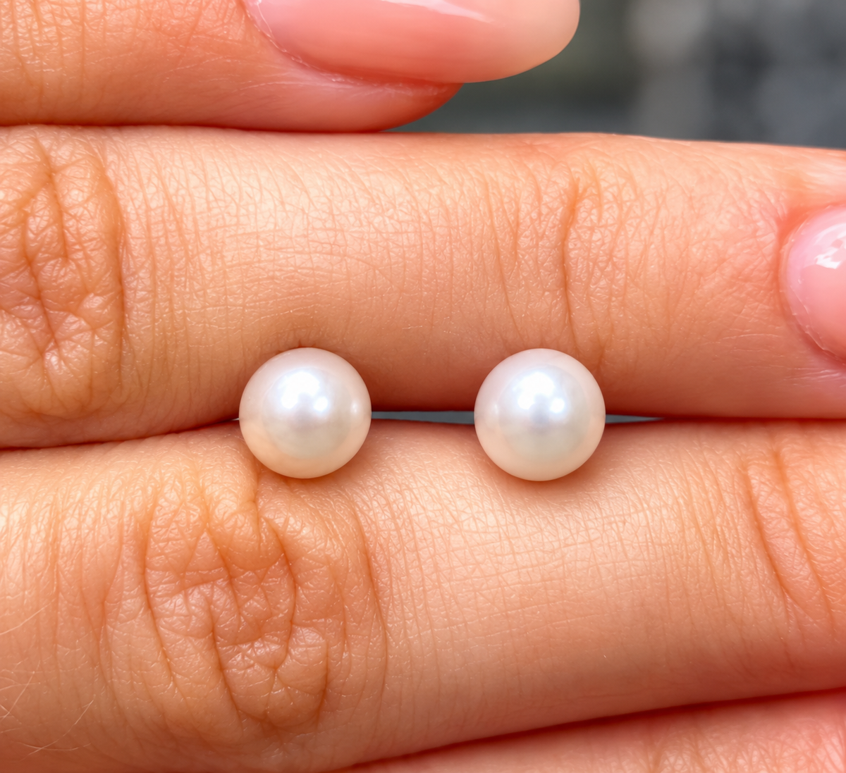 Round Pearl Sterling Silver Stud Earrings