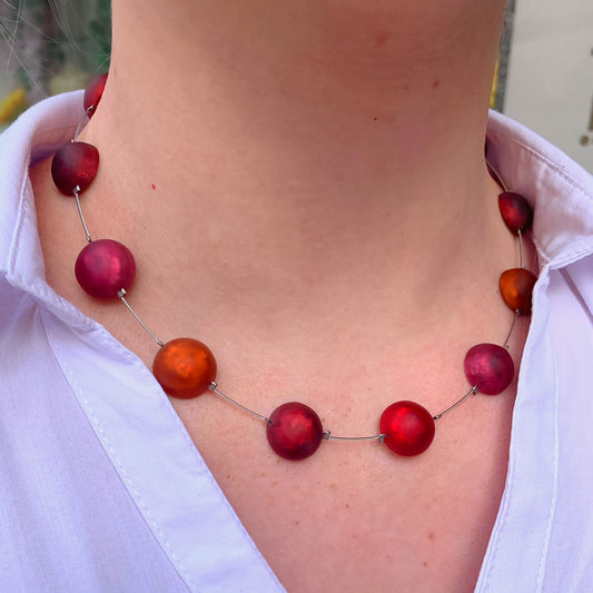 Watch This Space Matte Red Pink & Orange Circle Necklace