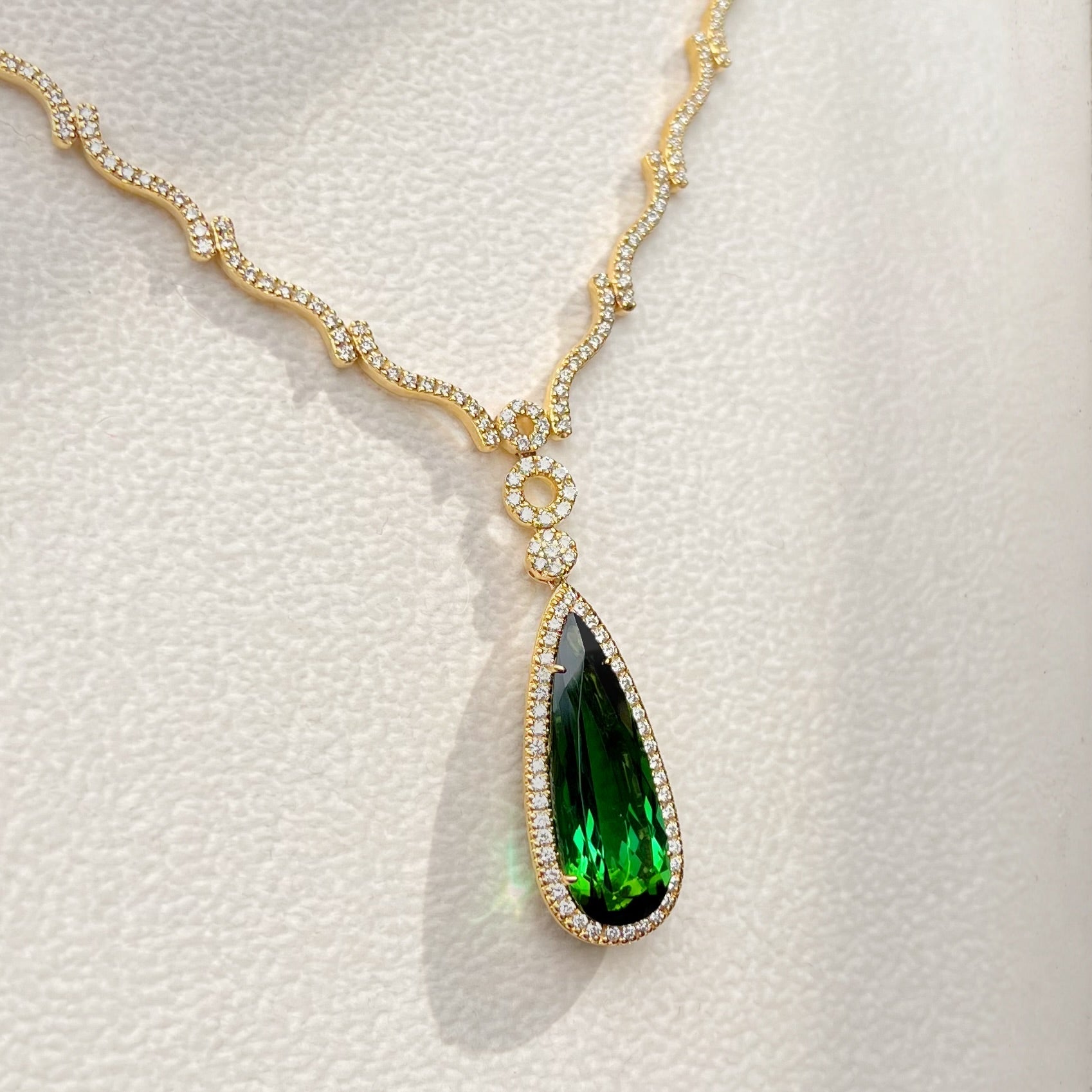 8.78ct Tourmaline and Diamond 18ct Yellow Gold Teardrop Necklace