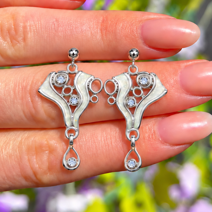 Scottish Enamel 'Arctic Stream' Sterling Silver Drop Earrings | Sheila Fleet