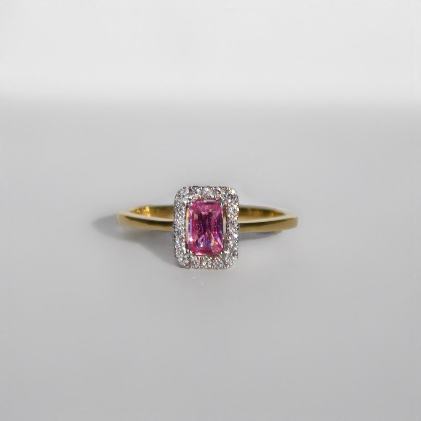 Glamorous 'Barbie' Ring - 18ct Yellow Gold Pink Sapphire and Diamond Ring Size N1/2