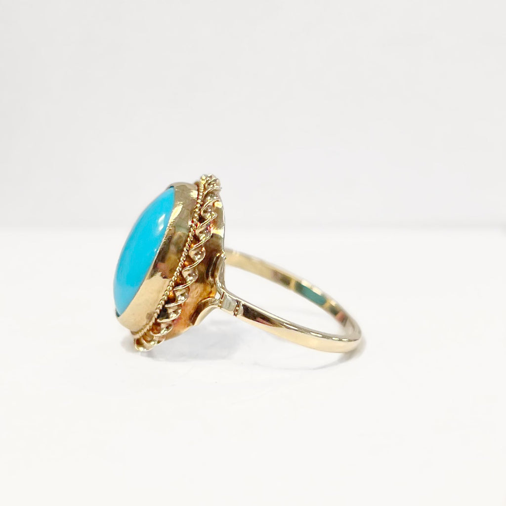 Vintage Turquoise 9ct Yellow Gold Dress Ring | Size L ½