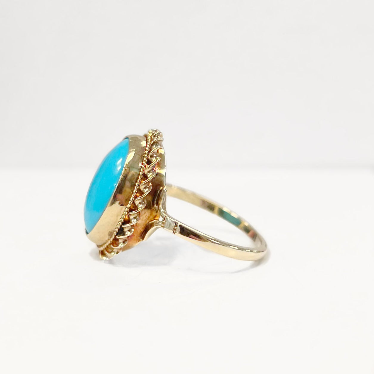 Vintage Turquoise 9ct Yellow Gold Dress Ring | Size L ½