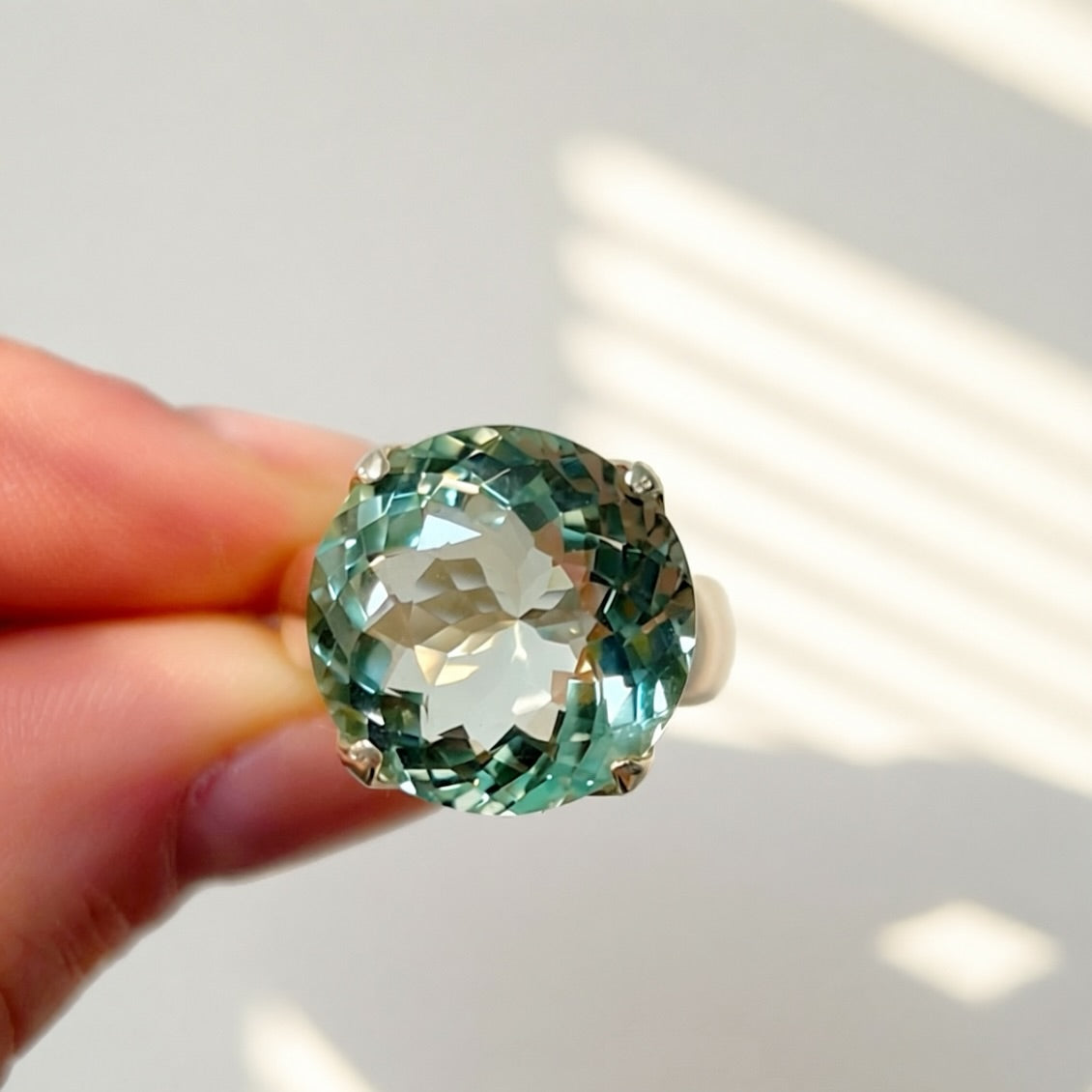 Sterling Silver Round-Cut Green Amethyst Cocktail Ring - Size M ½