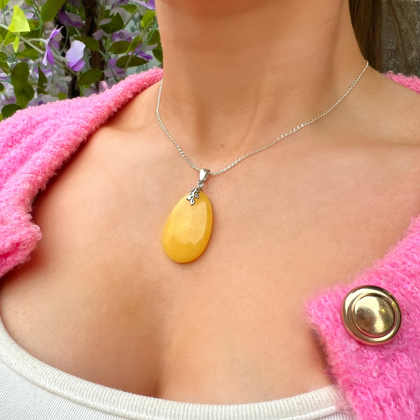 Yellow Butterscotch Amber Sterling Silver Necklace