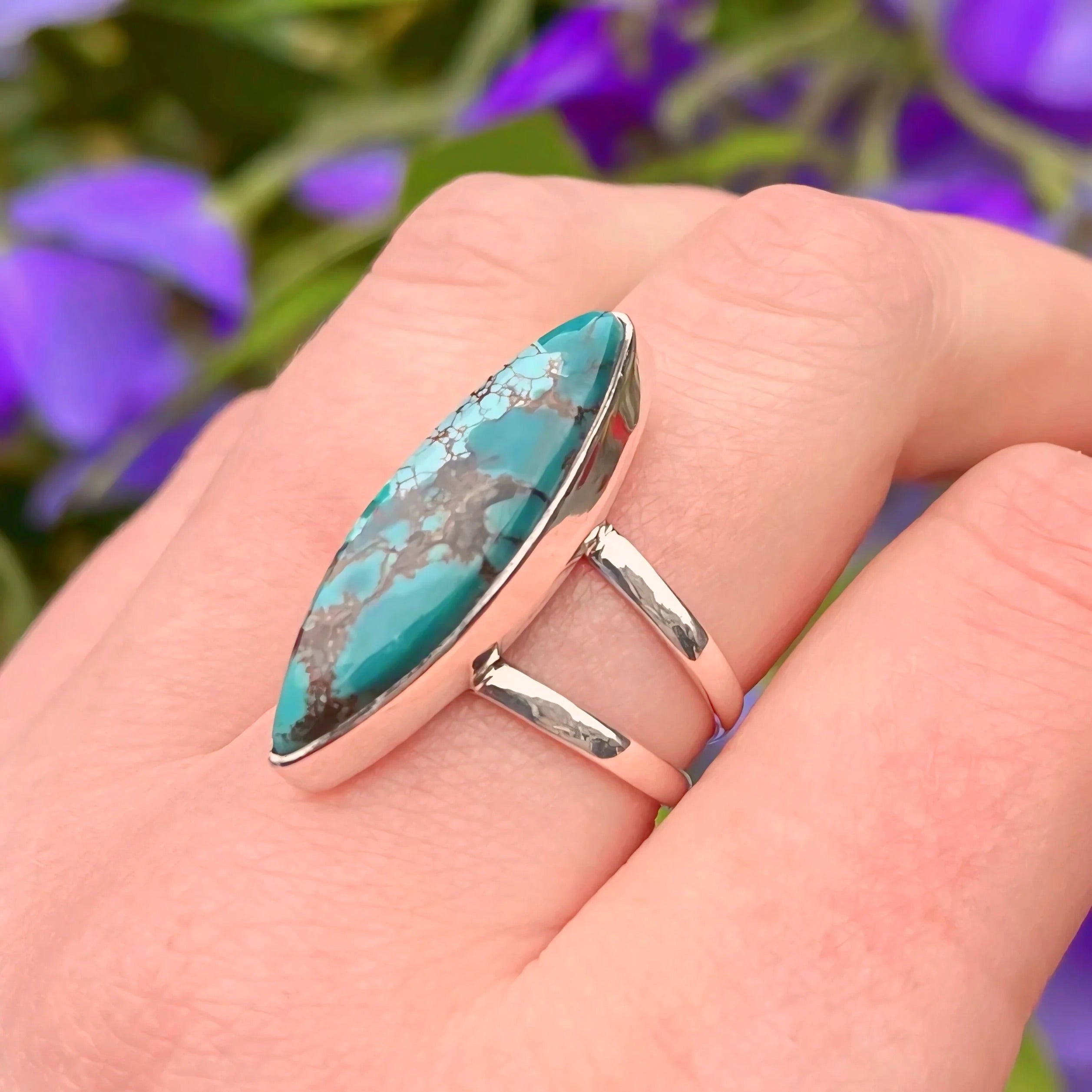 Marquise Turquoise Sterling Silver Ring | Size R
