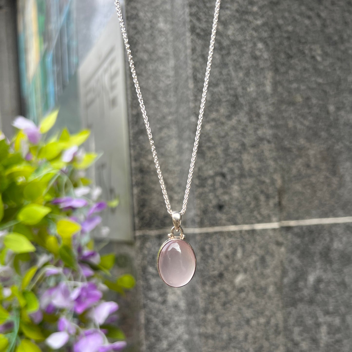 Sterling Silver Pink Bezel Set Rose Quartz Minimalistic Necklace