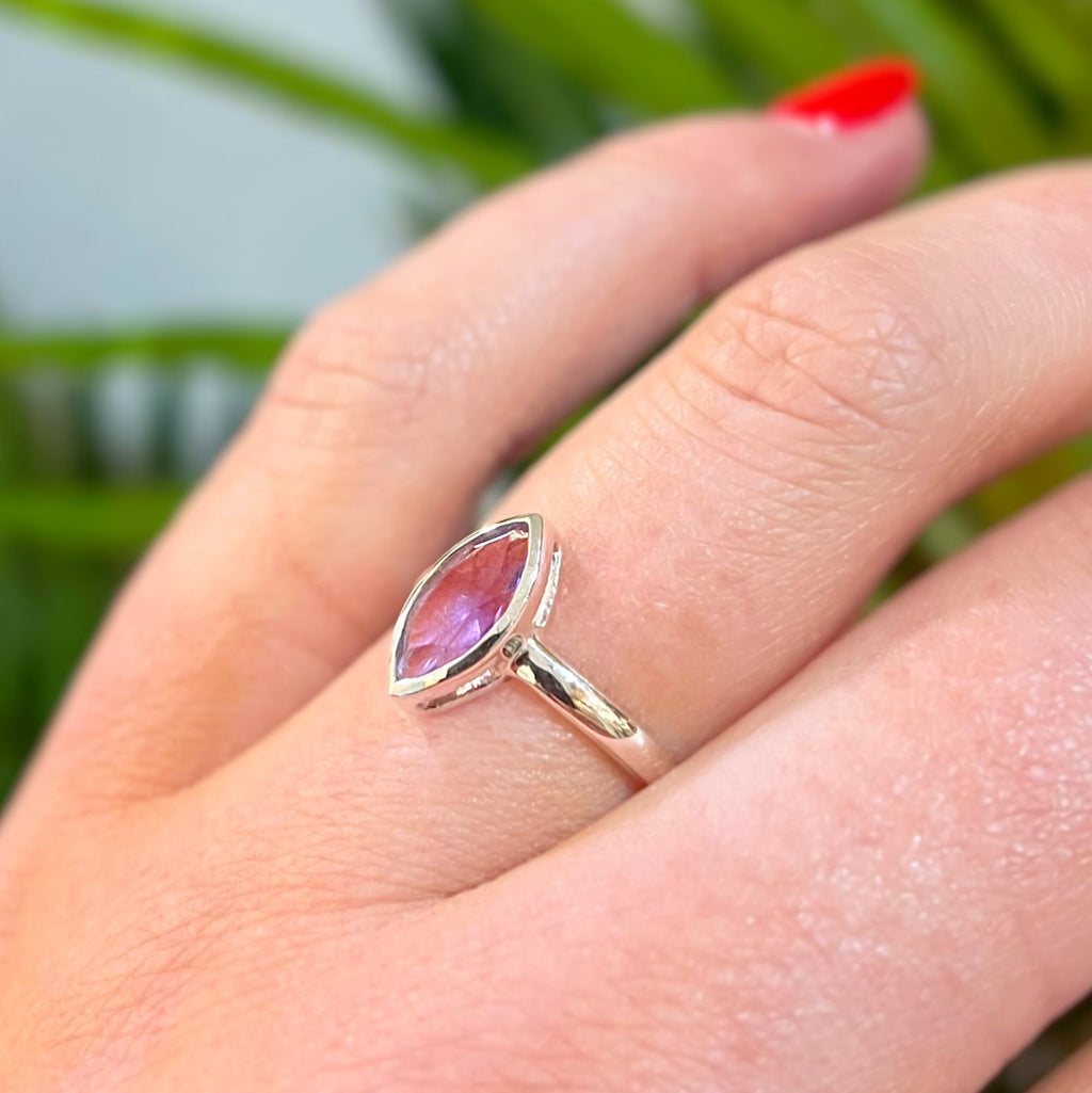 Marquise Amethyst Sterling Silver Solitaire Stacking Ring | Size K ½