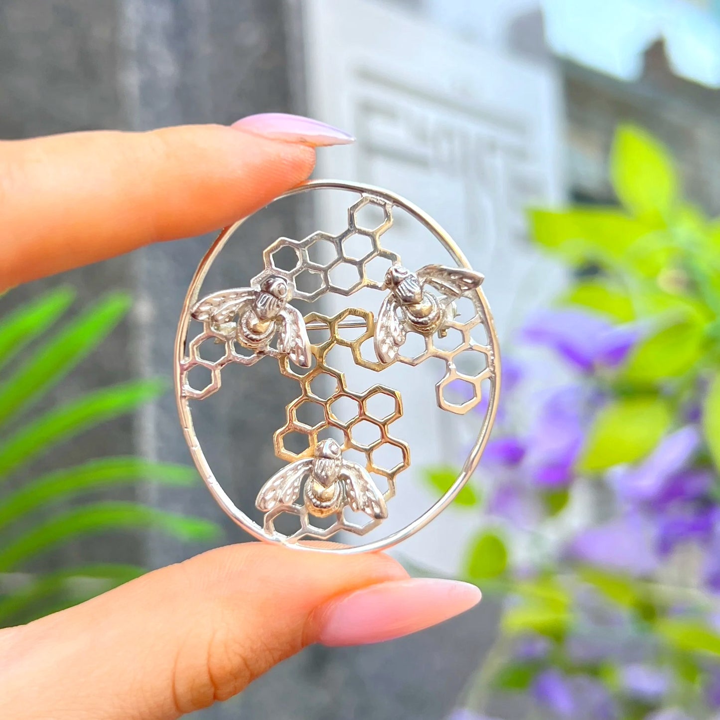 ‘Paula Bolton’ Honeycomb Bee Design Sterling Silver Gold Plated Brooch