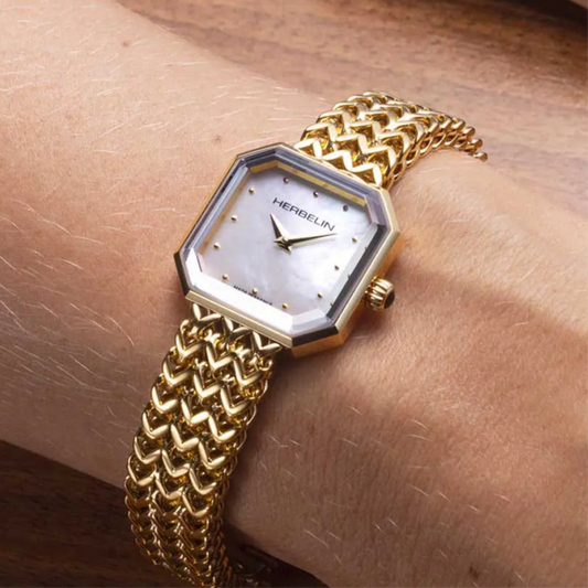 Herbelin Octogône Ladies Steel Gold Watch with Mother of Pearl White Dial
