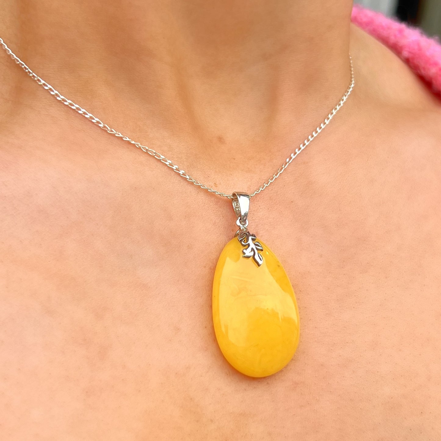 Yellow Butterscotch Amber Sterling Silver Necklace