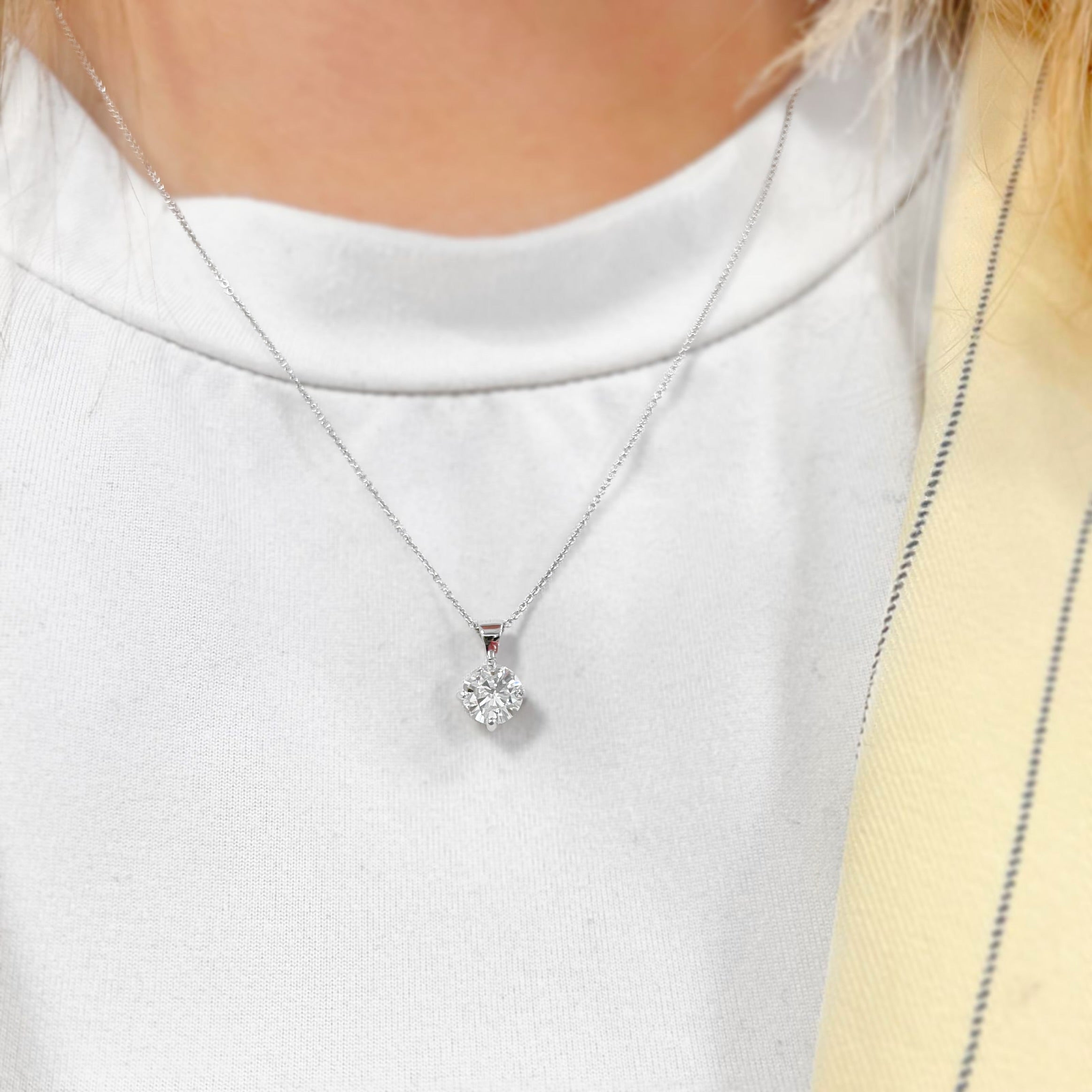 Compass Set Lab-Grown Diamond 9ct White Gold Solitaire Necklace