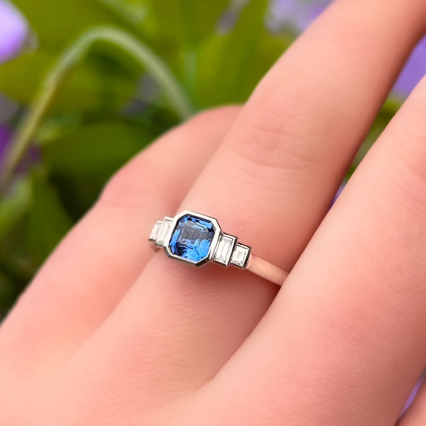 Sapphire and Diamond Platinum Ring | Size M ½
