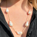 Vintage Baroque Pearl 9ct Gold Station Necklace