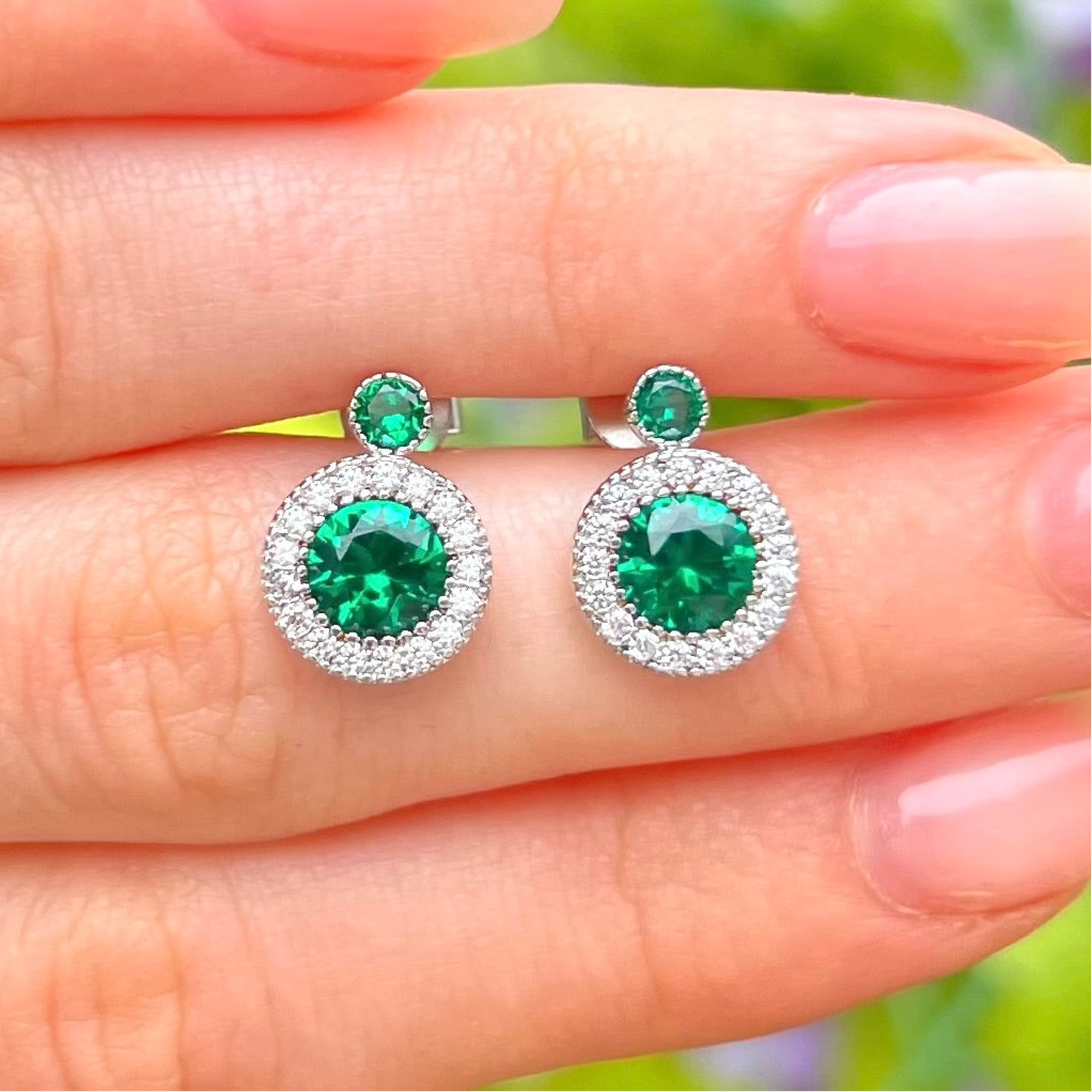 Green Cubic Zirconia Sterling Silver Stud Earrings