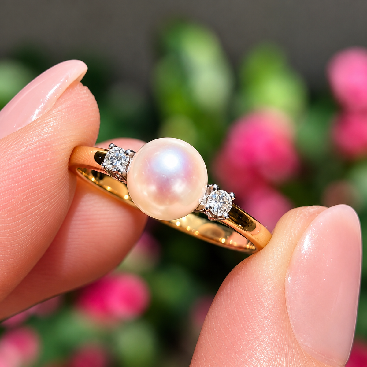 Classic Vintage Pearl and Diamond 9ct Yellow Gold Trilogy Ring | Size O ½