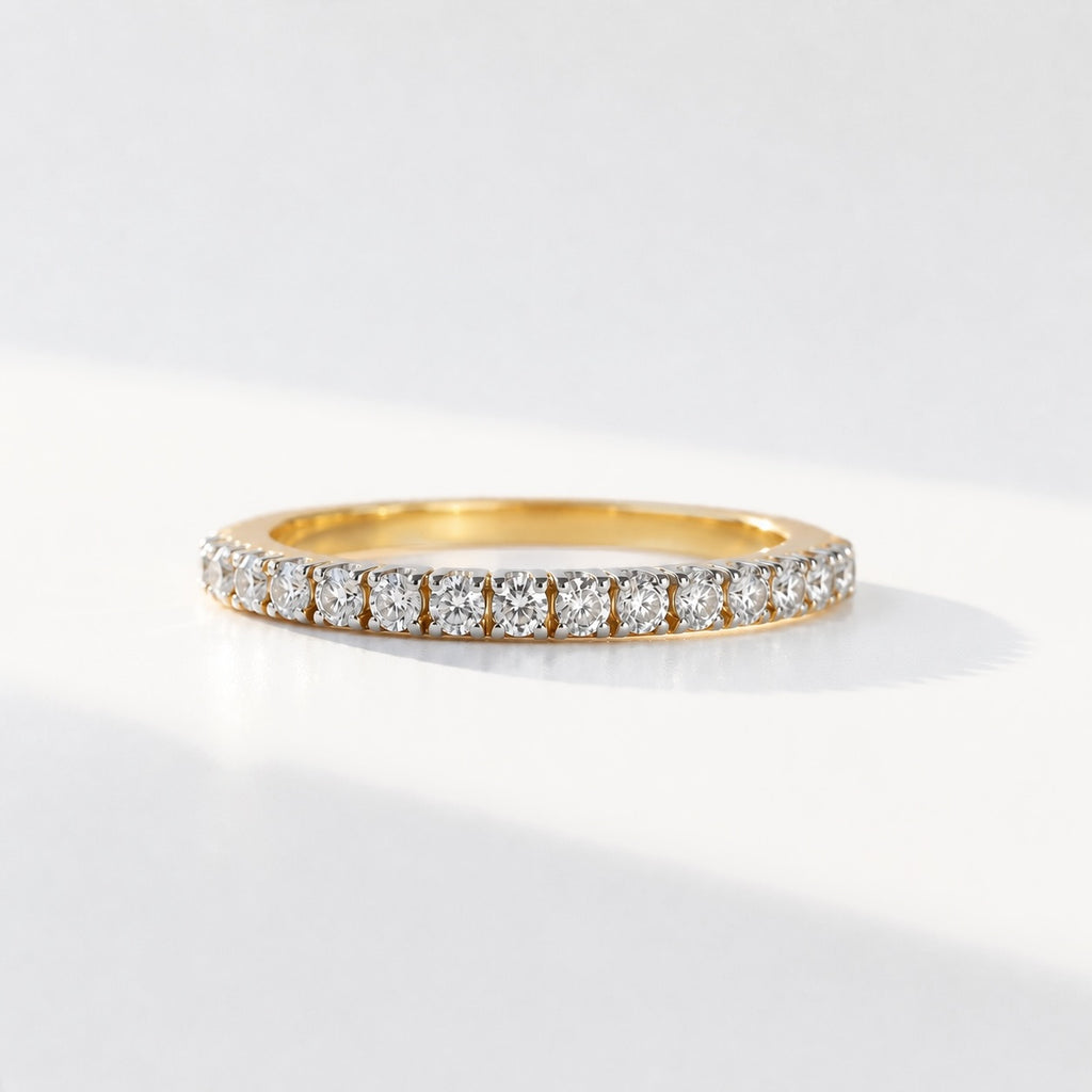 Modern Half Eternity Diamond 9ct Yellow Gold Band Ring | Size L ½