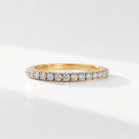 Modern 9ct Yellow Gold Half Eternity Diamond Band Ring - Size L ½