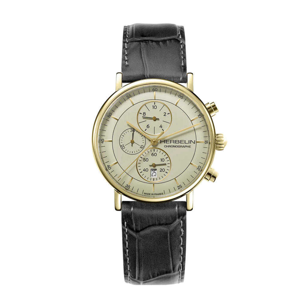 Herbelin Inspiration Steel Gold Watch with Brown Leather Strap