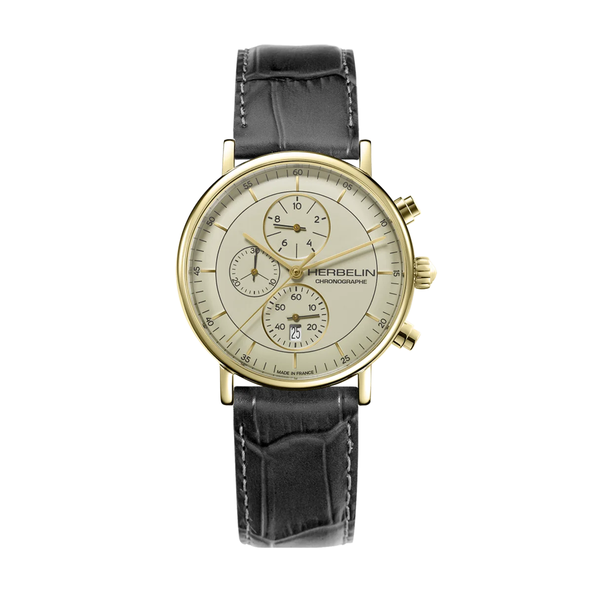 Herbelin Inspiration Gents Steel Gold Watch with Leather Strap and White Dial