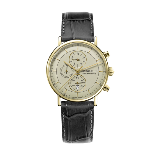 Herbelin Inspiration Gents Steel Gold Watch with Leather Strap and White Dial