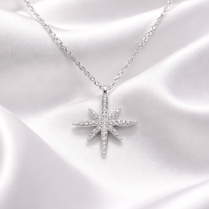 Cubic Zirconia Sterling Silver North Star Necklace