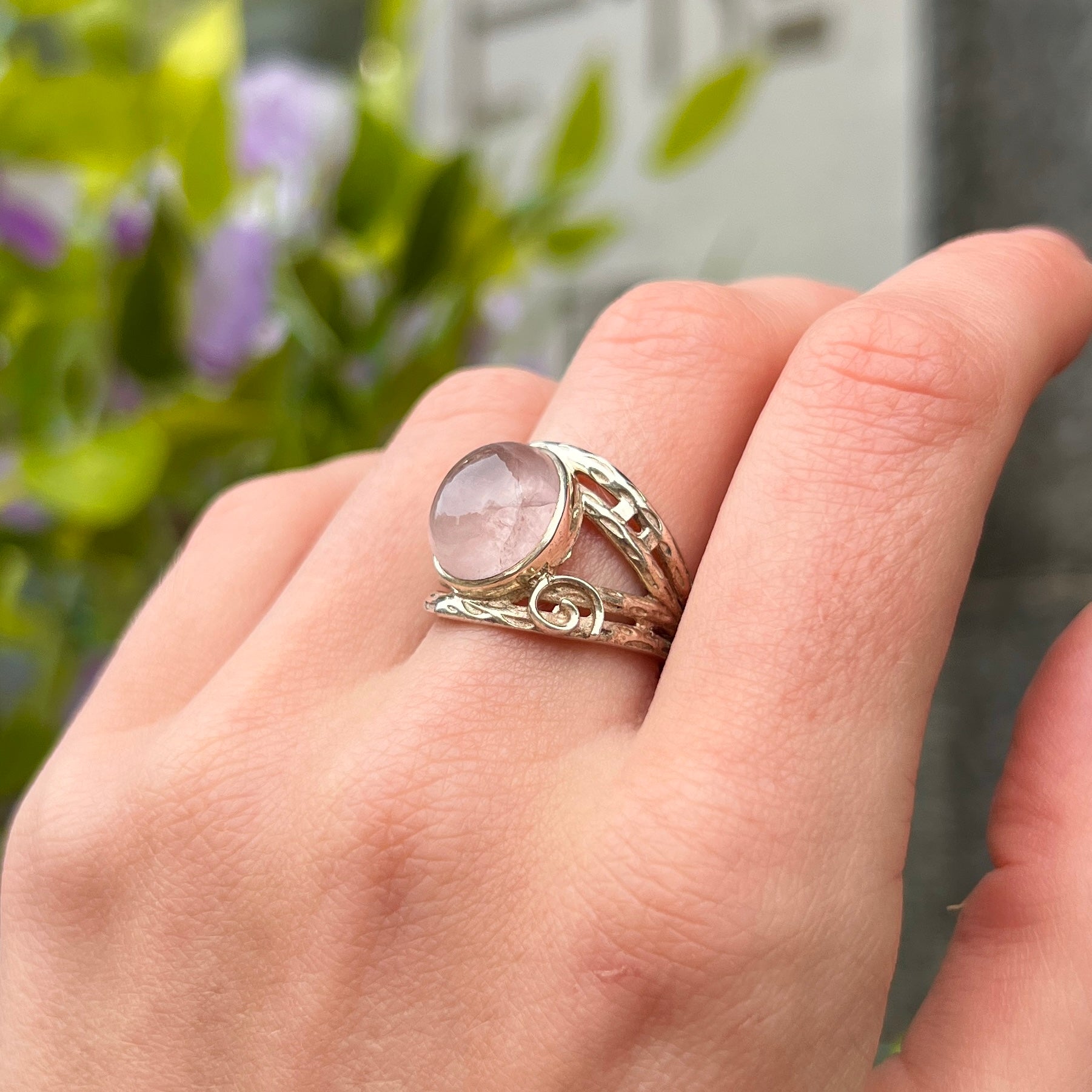 Handmade Rose Quartz Sterling Silver Ring