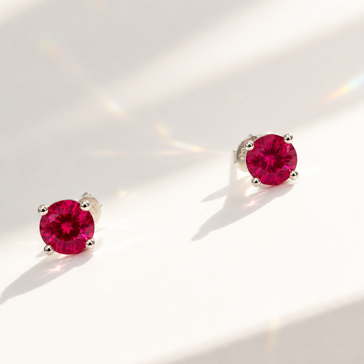 Round-Cut Lab-Grown Ruby Sterling Silver Matching Necklace and Earring Set