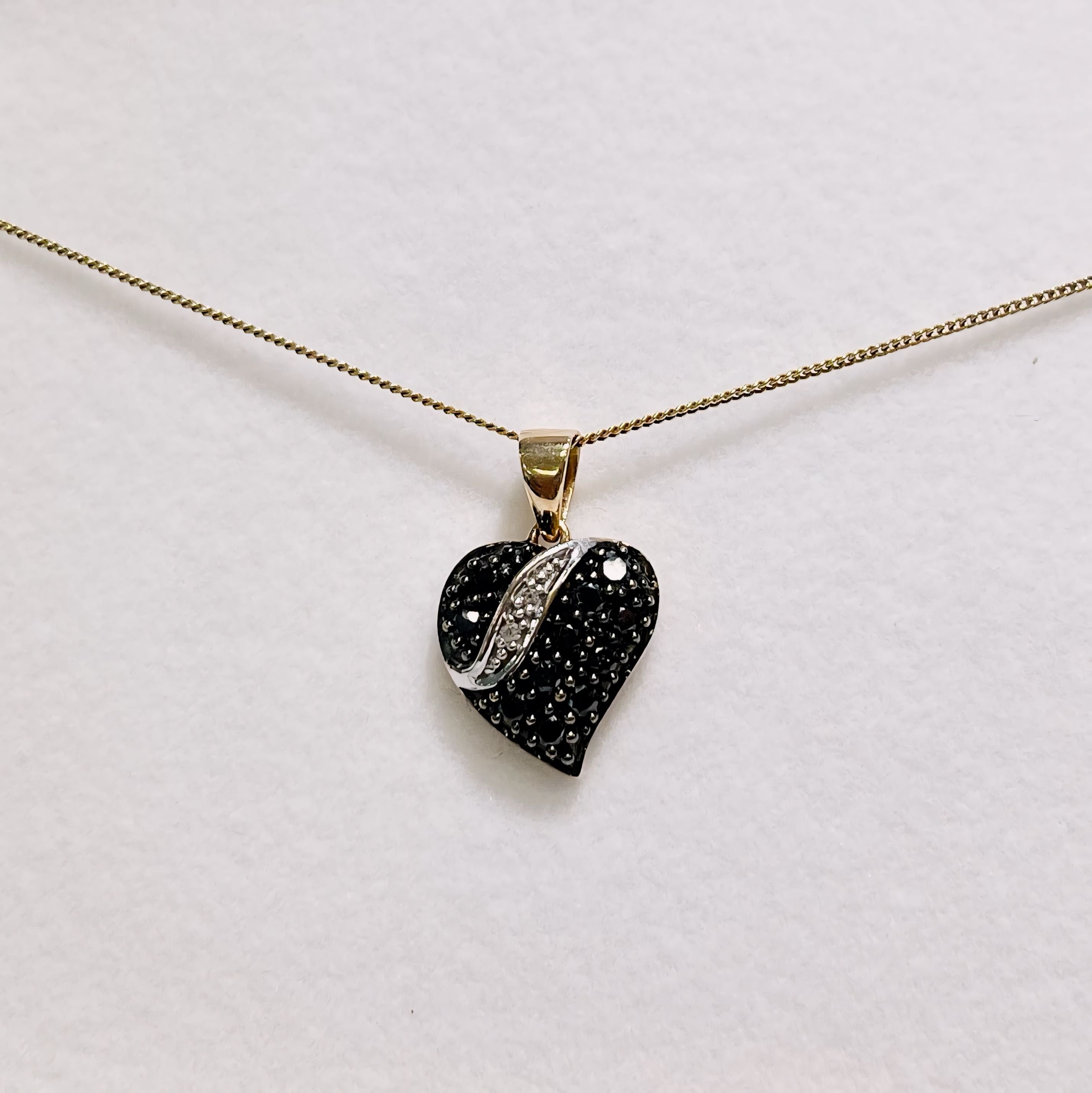Vintage Black Diamond 9ct Yellow Gold Witch's Heart Necklace