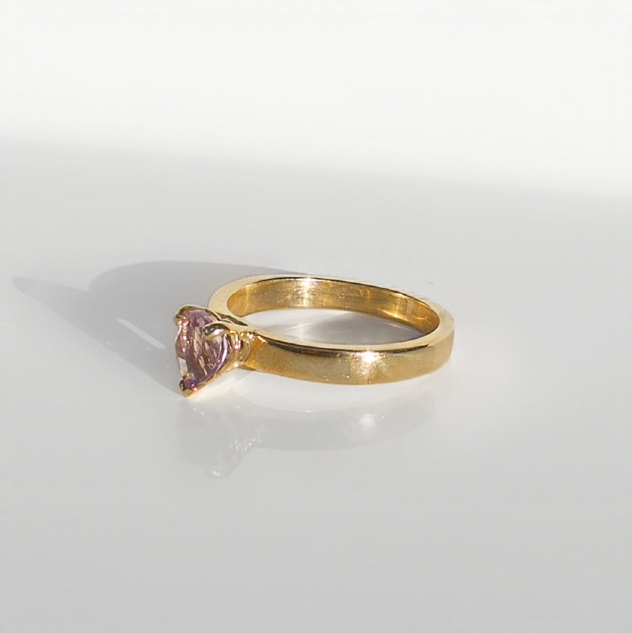 Handmade Vintage Amethyst 9ct Yellow Gold Heart Solitaire Ring | Size M