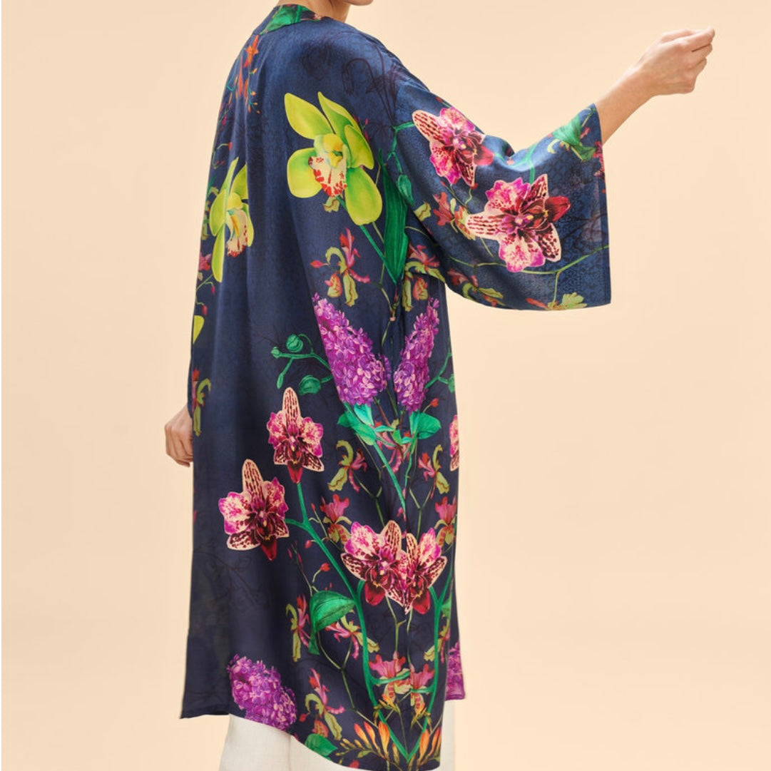 Powder Accessories Navy Floral Exotic Evening Long Kimono Gown