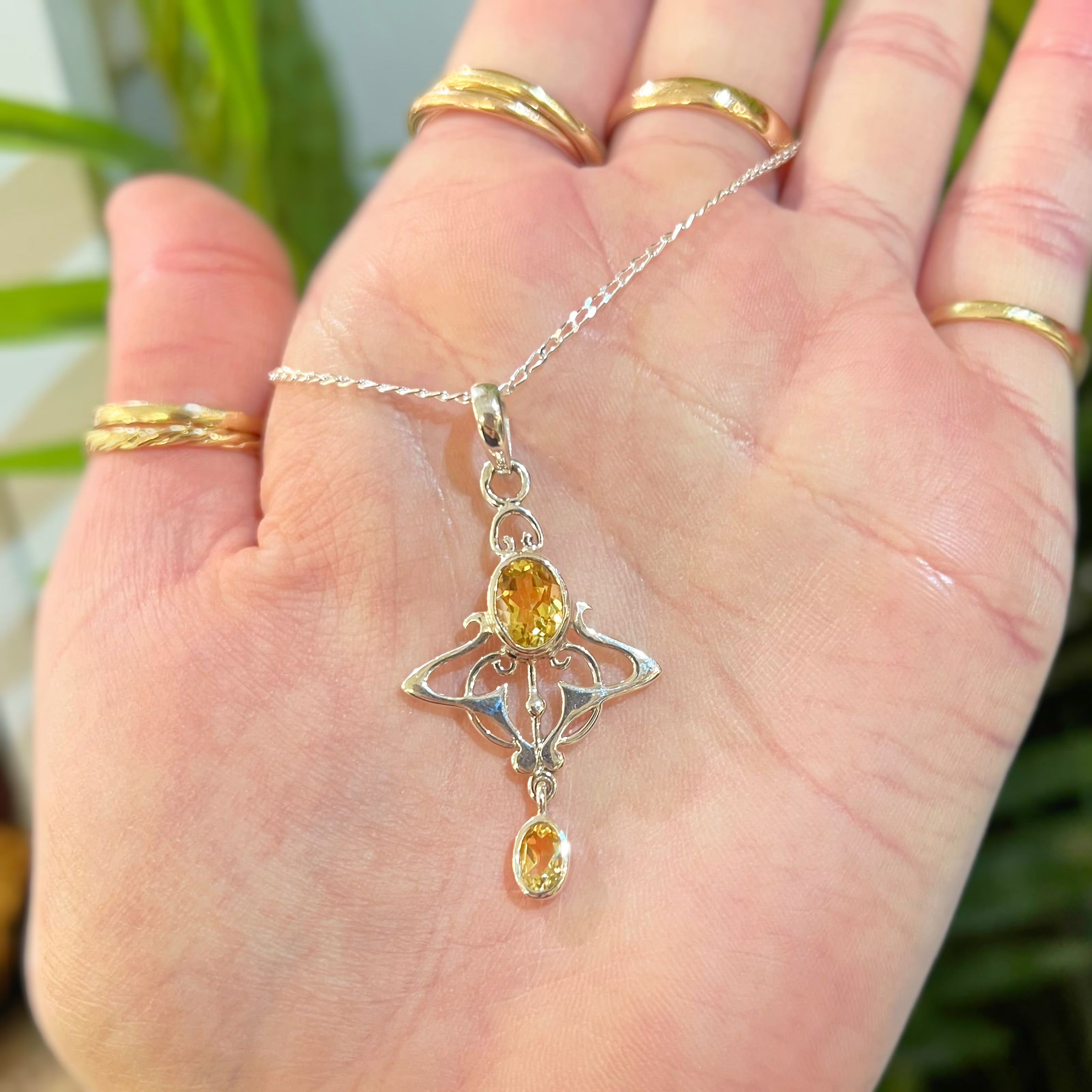 Citrine Sterling Silver Art Nouveau Inspired Necklace