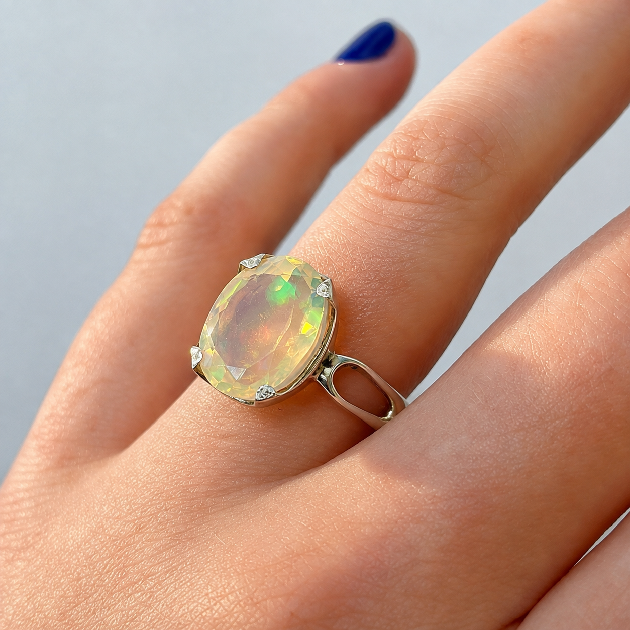 Natural Opal Sterling Silver Cocktail Ring | Size O