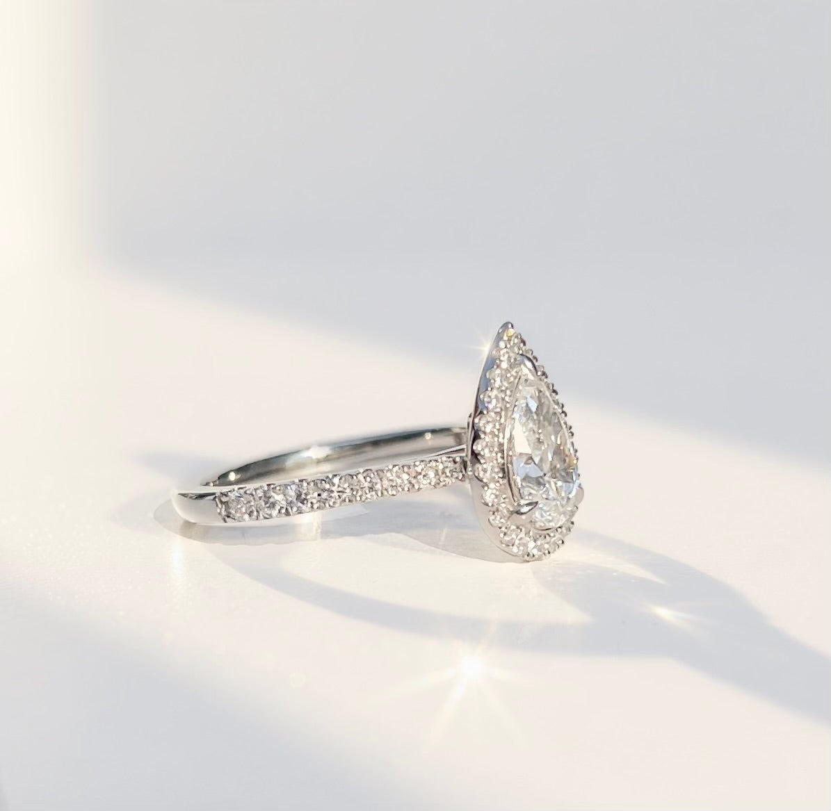 Classic Platinum Pear-Shaped LAB-GROWN Diamond Engagement Ring - Size N