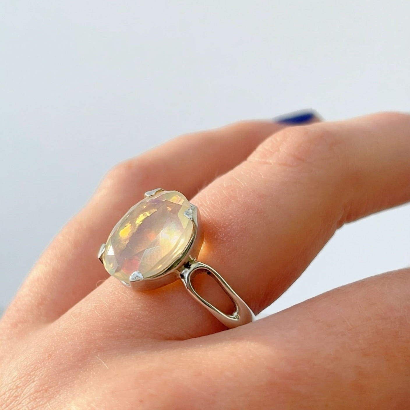 Natural Opal Sterling Silver Cocktail Ring | Size O