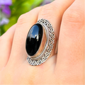 Onyx Sterling Silver Bohemian Ring | Size O