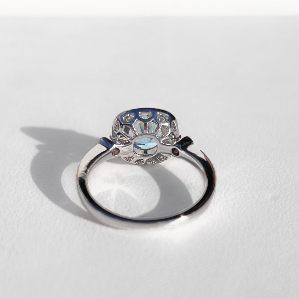 Aquamarine and Diamond 18ct White Gold Ring | Size M ½