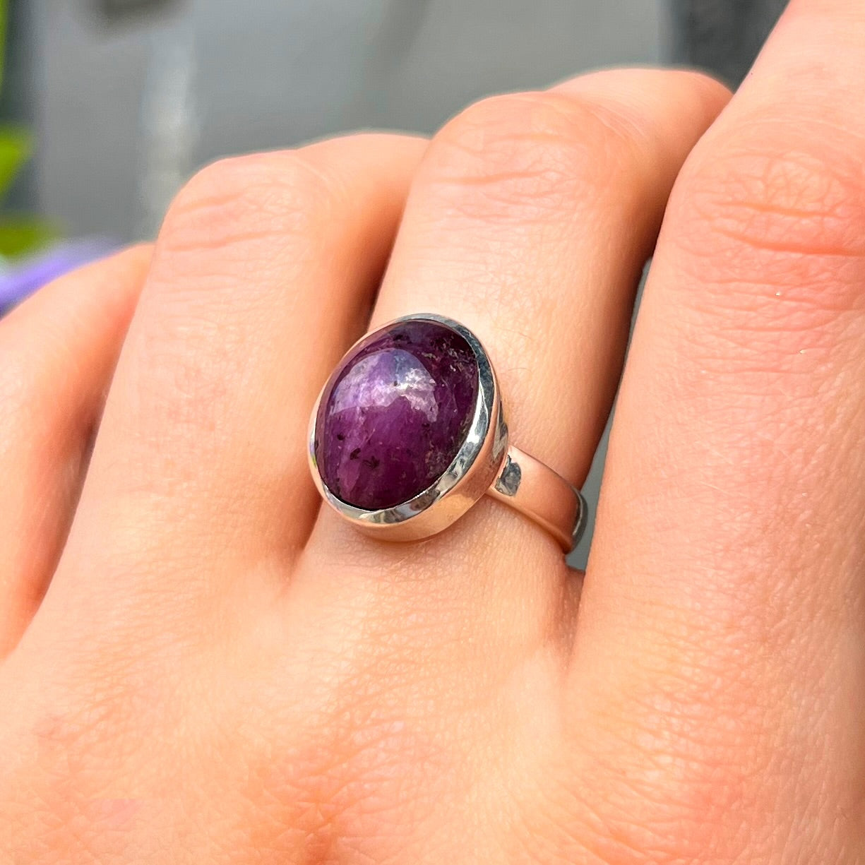 Minimalist Sterling Silver Ruby Ring - Size L