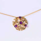 Antique Edwardian Amethyst and Seed Pearl 9ct Yellow Gold Necklace